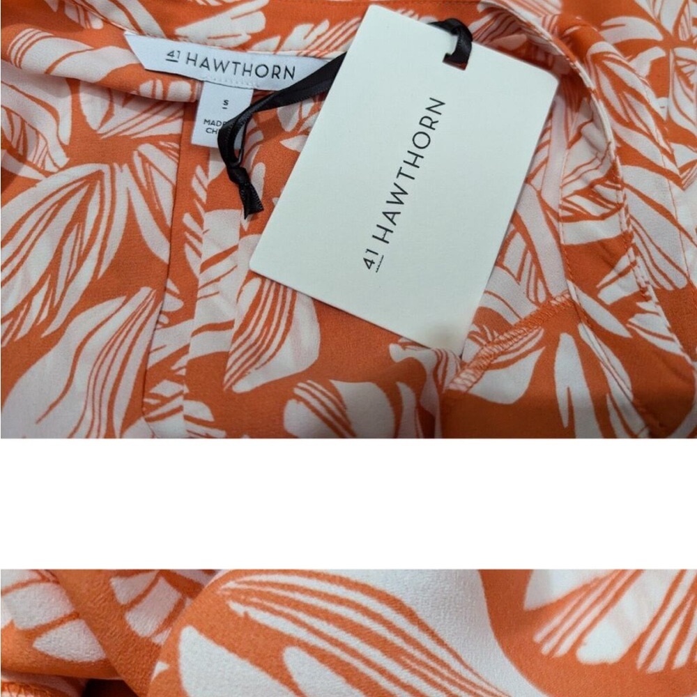 41 Hawthorn White and Orange Sleeveless Blouse with Notched Collar - Picture 6 of 11